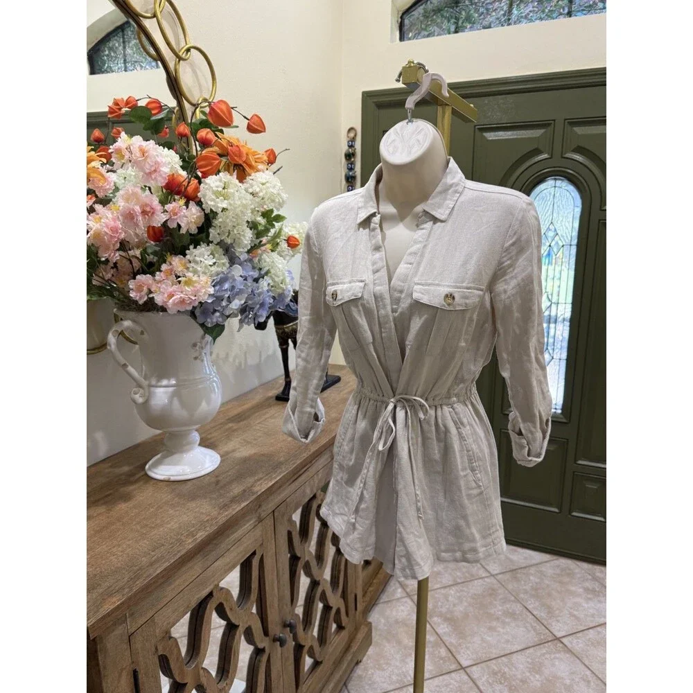 Abercrombie & Fitch Beige Button-Front Romper – Size XSP